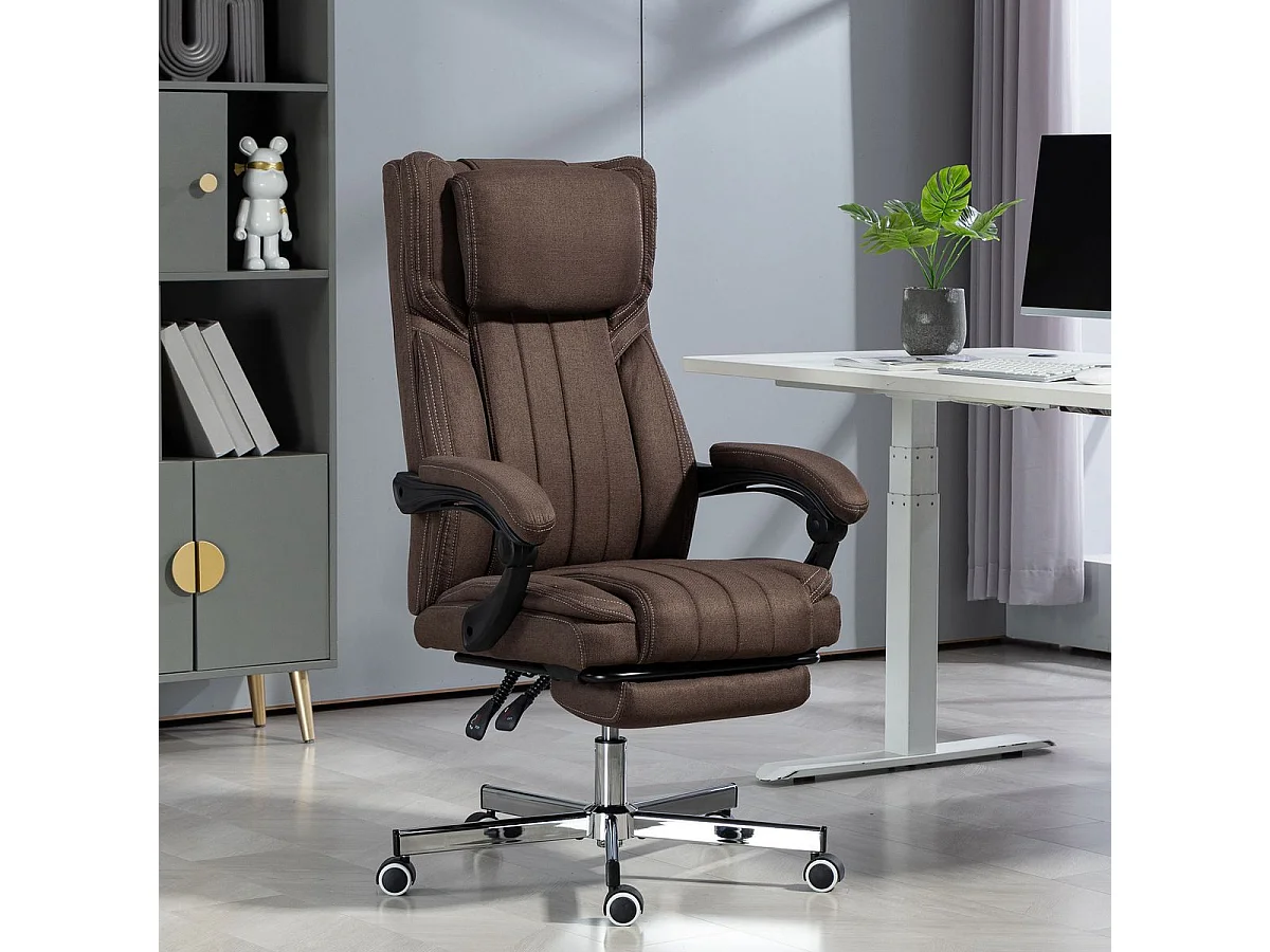 Silla de oficina Soft reclinable + 6 puntos de masaje + reposapiés retráctil marrón oscuro 105-113x65x61 cm