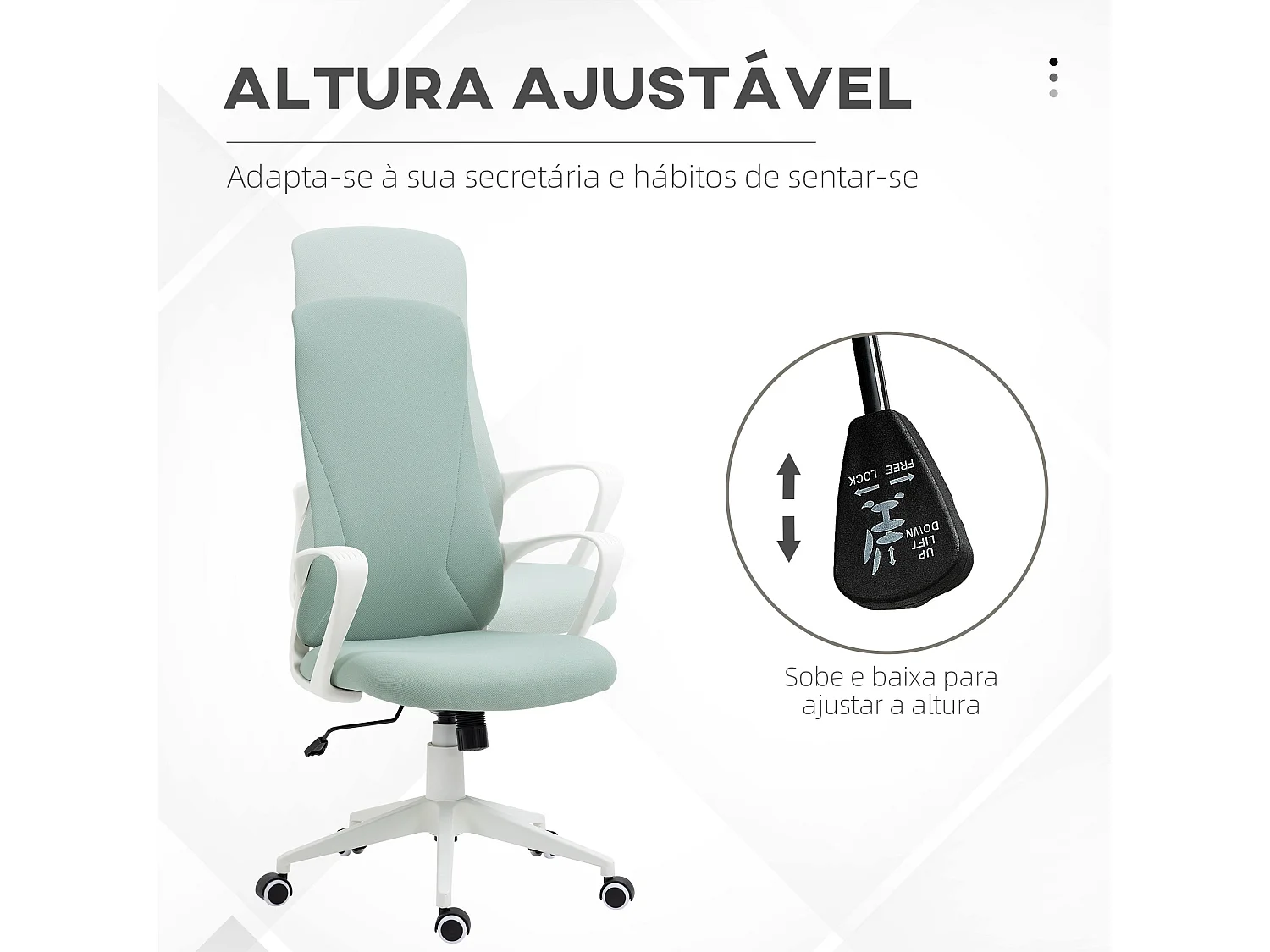 Cadeira de Escritório Ergonómica Vinsetto Verde com Apoio para os Braços e Altura Ajustável
