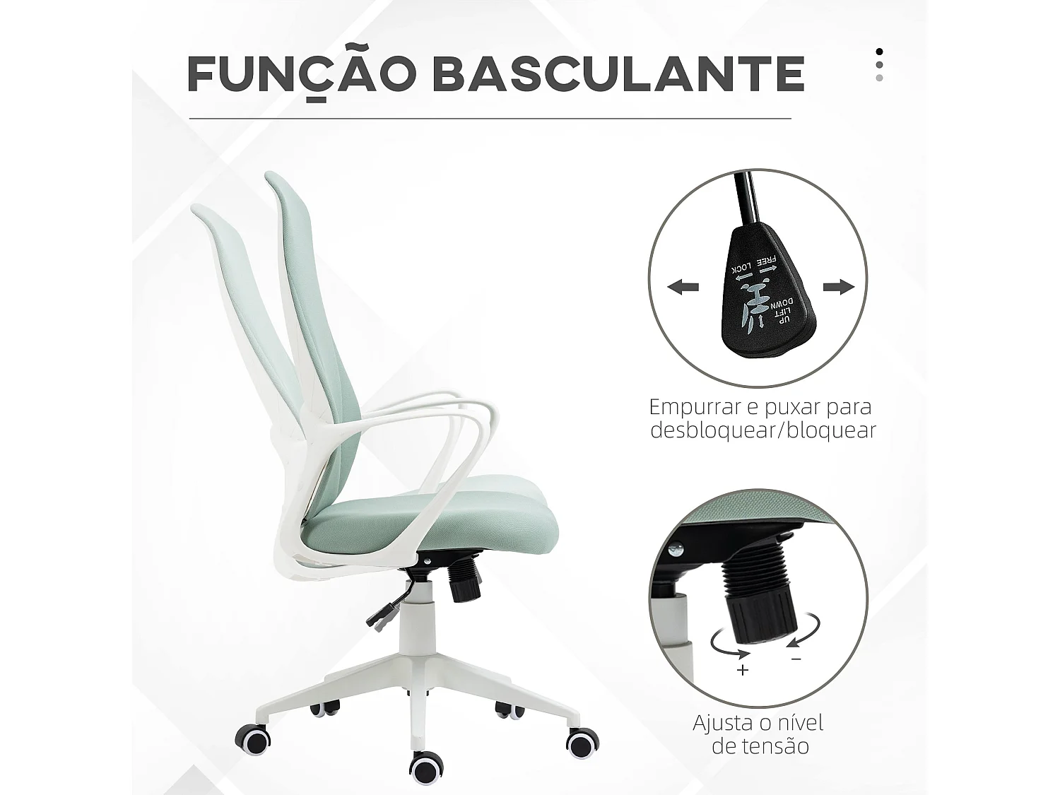 Cadeira de Escritório Ergonómica Vinsetto Verde com Apoio para os Braços e Altura Ajustável