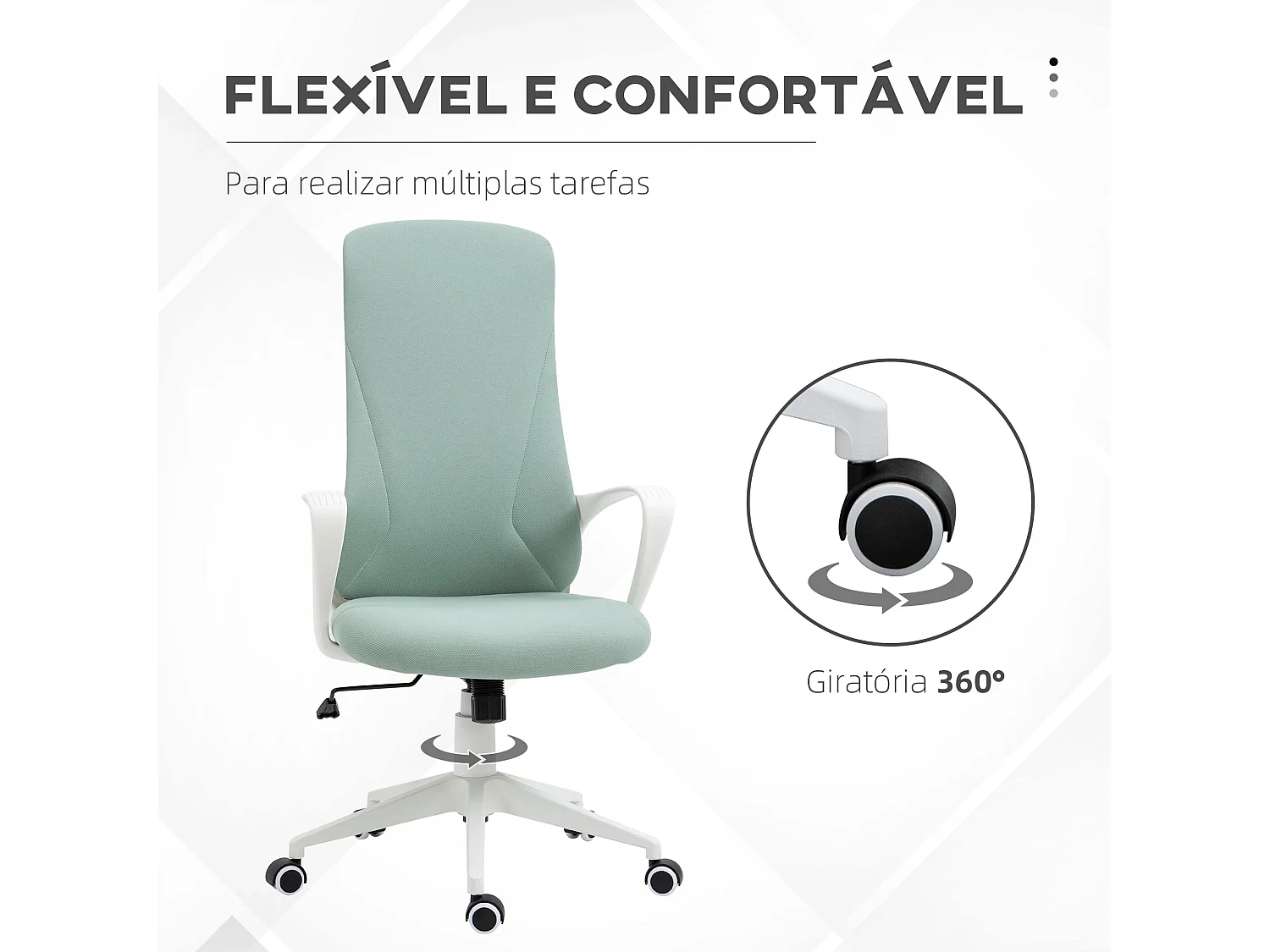 Cadeira de Escritório Ergonómica Vinsetto Verde com Apoio para os Braços e Altura Ajustável