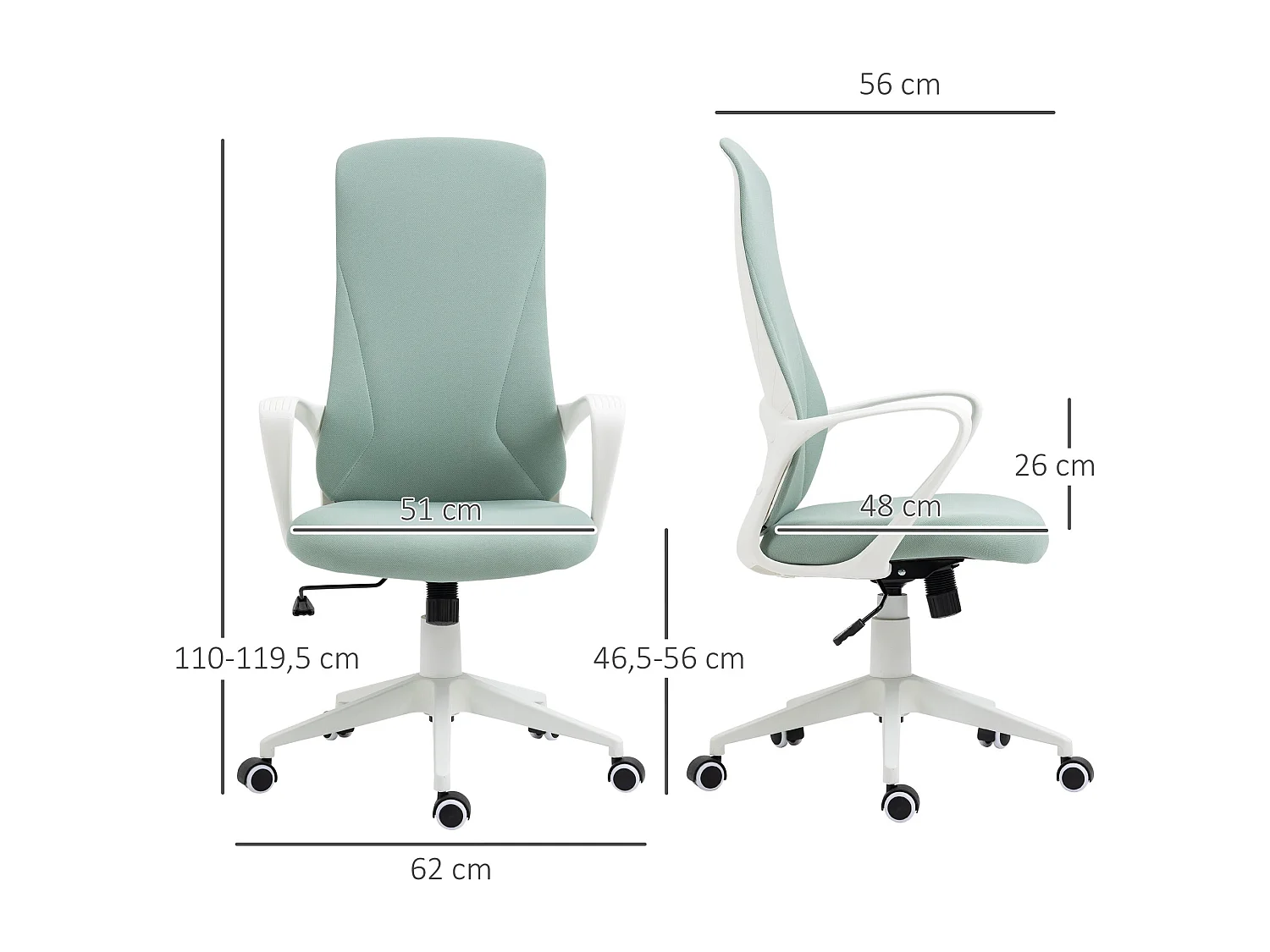 Silla de oficina Porto Vinsetto ajustable basculante verde 110-119,5x62x56 cm