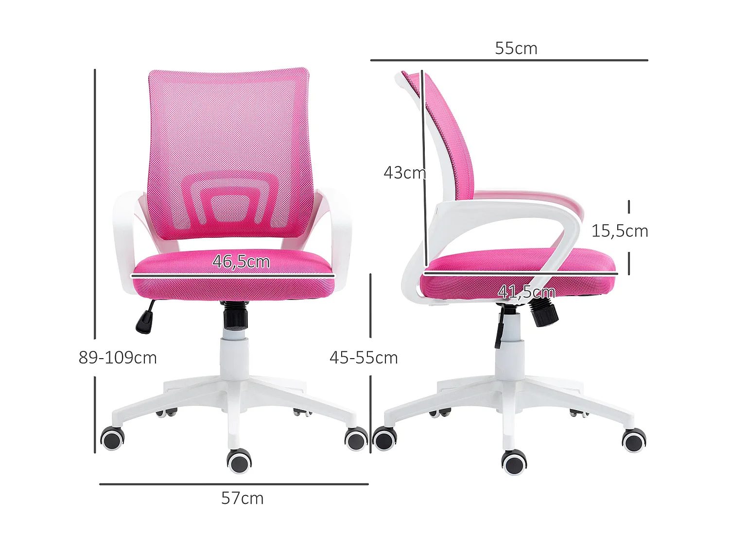 Cadeira de Escritório Giratória Rosa com Altura Ajustável e Apoios para Braços - Modelo Bordeaux