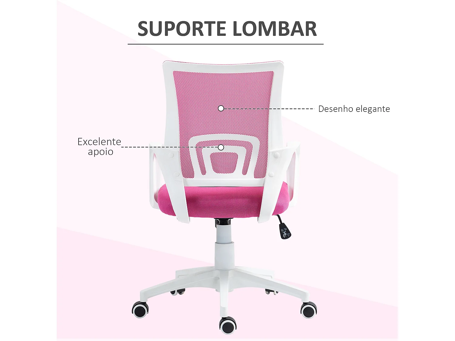 Cadeira de Escritório Giratória Rosa com Altura Ajustável e Apoios para Braços - Modelo Bordeaux