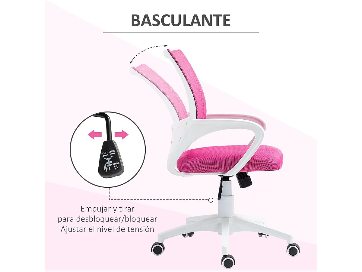 Cadeira de Escritório Giratória Rosa com Altura Ajustável e Apoios para Braços - Modelo Bordeaux