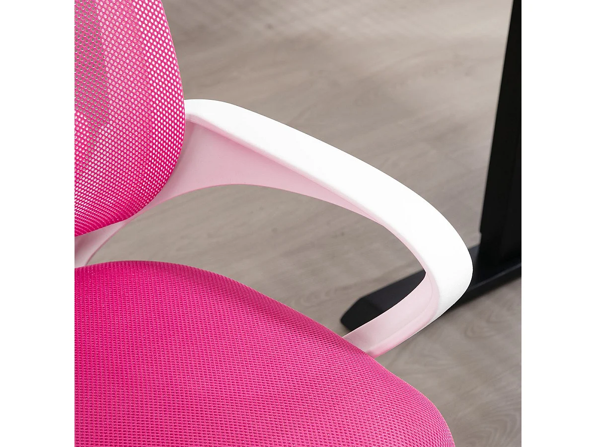 Silla de oficina Waco Homcom basculante con reposabrazos + ruedas rosa 89-109x57x55 cm