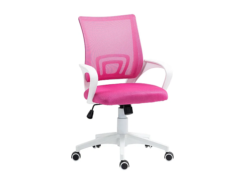 Silla de oficina Waco Homcom basculante con reposabrazos + ruedas rosa 89-109x57x55 cm