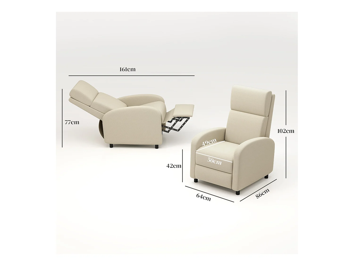 Sillón relax Balboa Homcom reclinable crema 102x64x86 cm