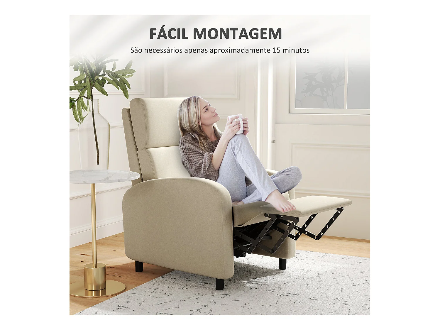 Sillón relax Balboa Homcom reclinable crema 102x64x86 cm