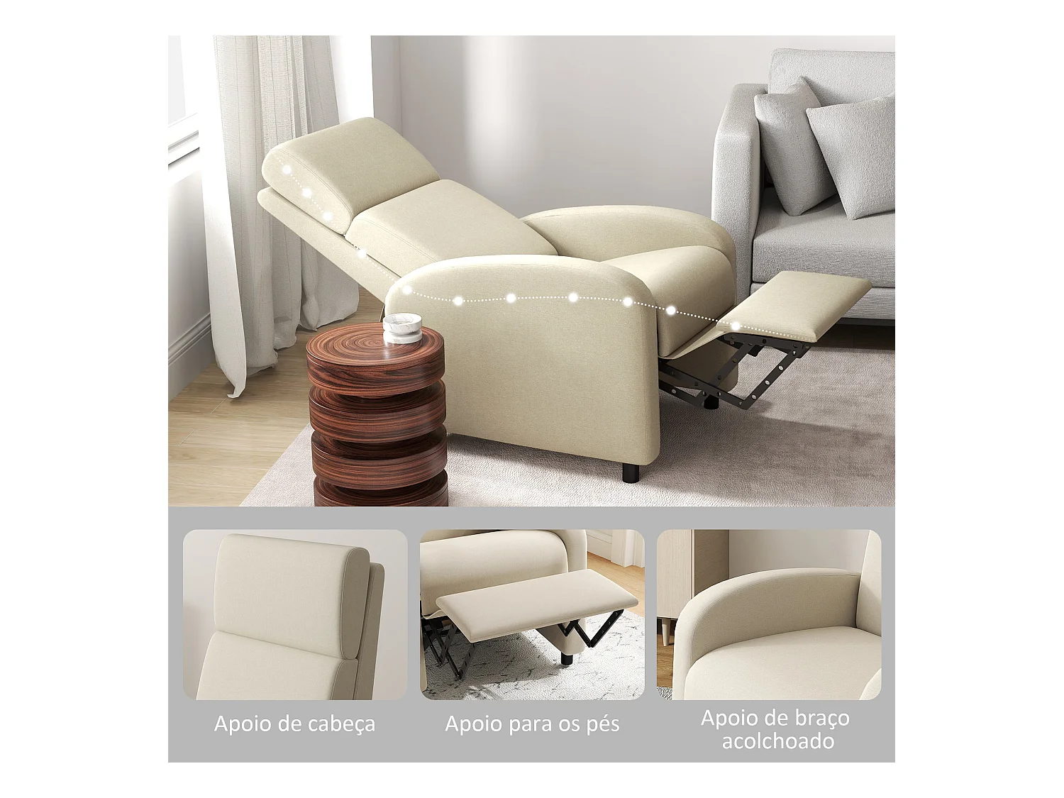 Sillón relax Balboa Homcom reclinable crema 102x64x86 cm
