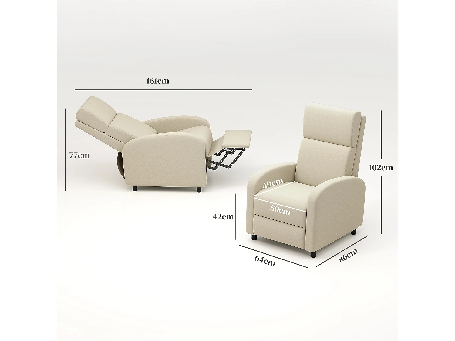 Sillón relax Balboa Homcom reclinable crema 102x64x86 cm