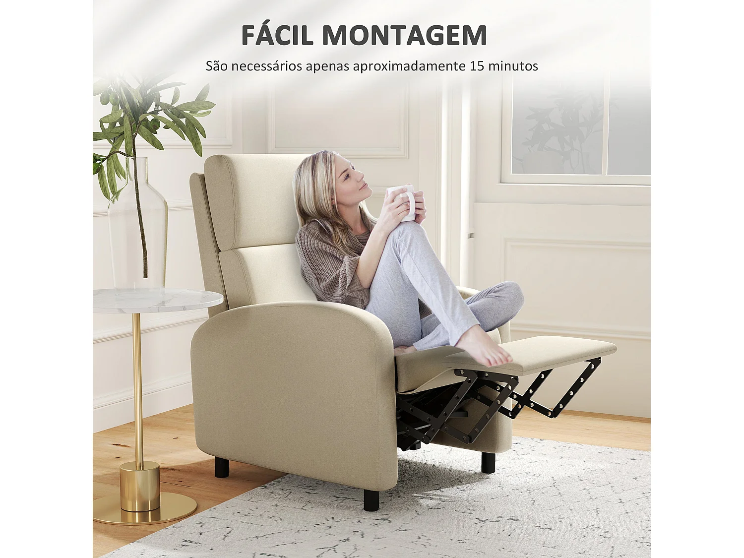 Sillón relax Balboa Homcom reclinable crema 102x64x86 cm