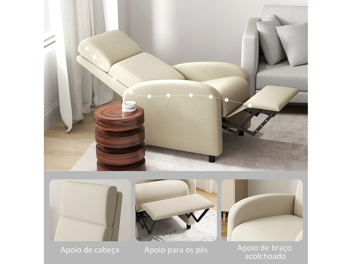 Sillón relax Balboa Homcom reclinable crema 102x64x86 cm