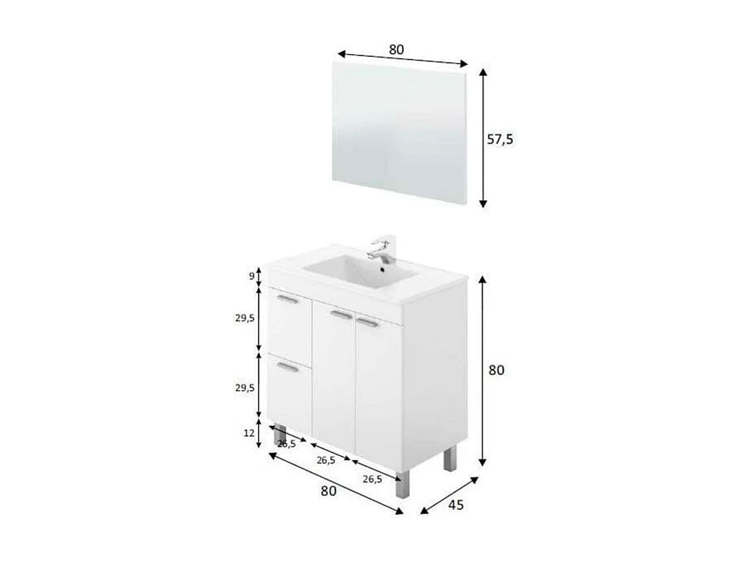 Mueble lavabo Aktiva  + espejo + lavabo blanco