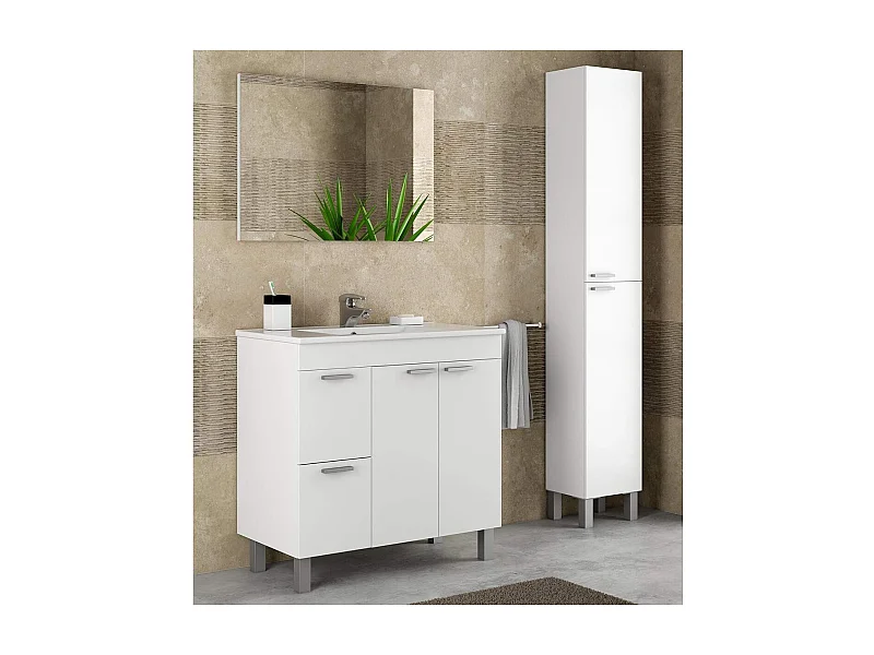Mueble lavabo Aktiva  + espejo + lavabo blanco