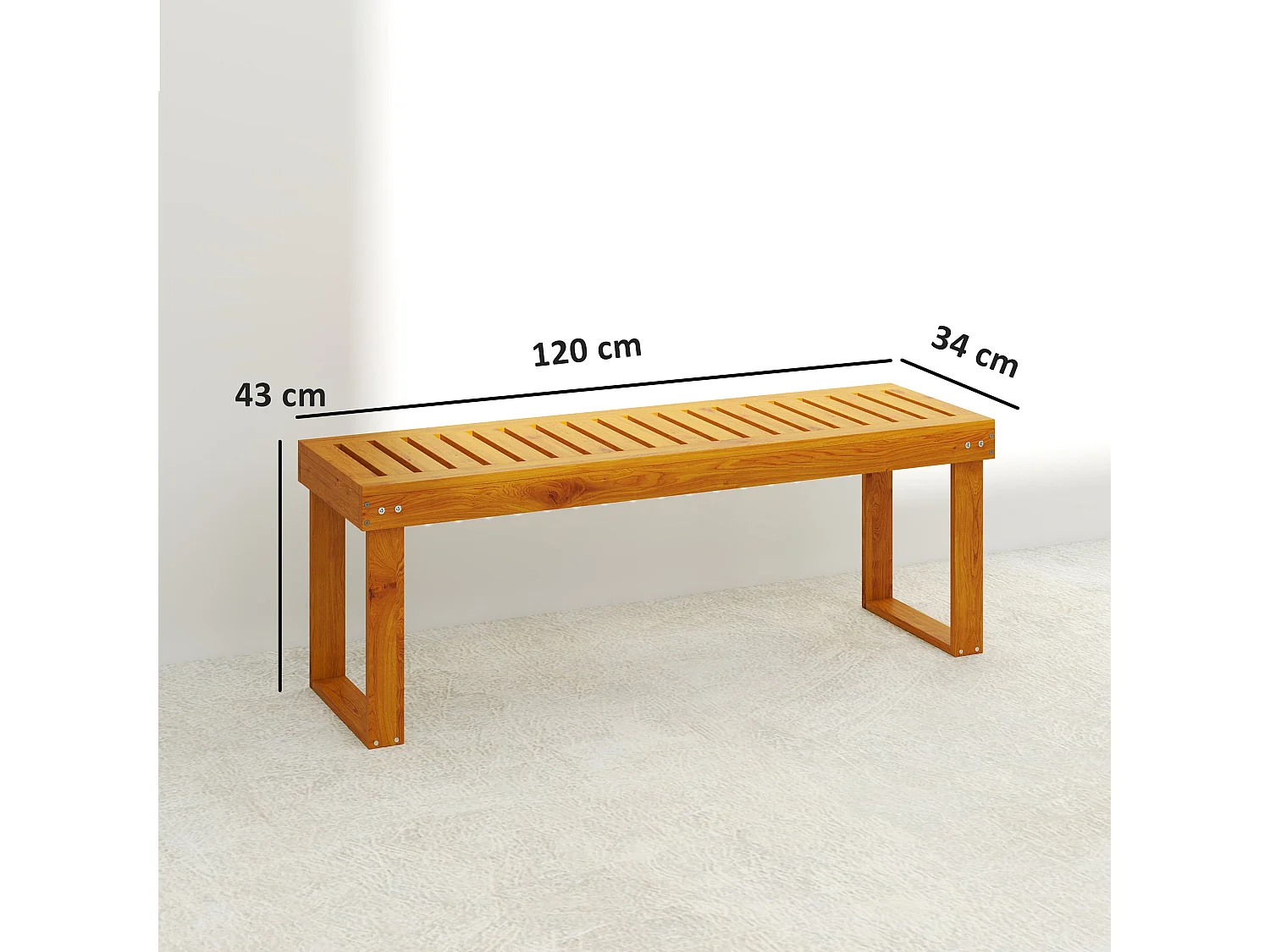 Banco de jardín Matías Outsunny 2 plazas natural 43x120x34 cm