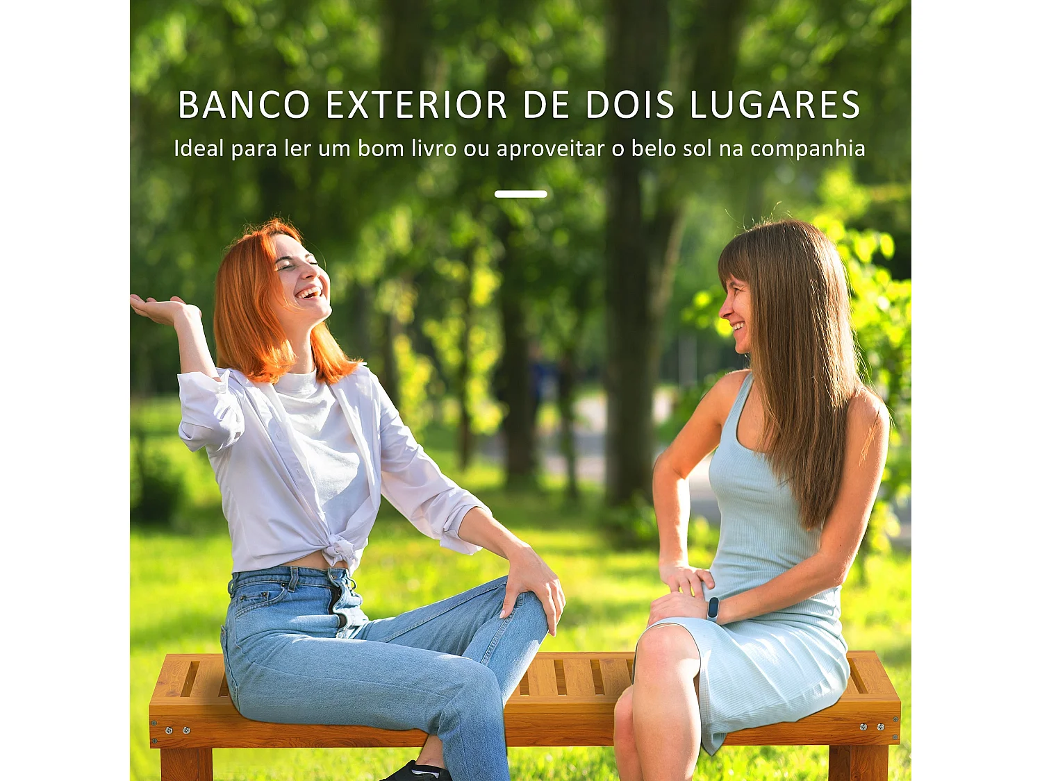 Banco de jardín Matías Outsunny 2 plazas natural 43x120x34 cm