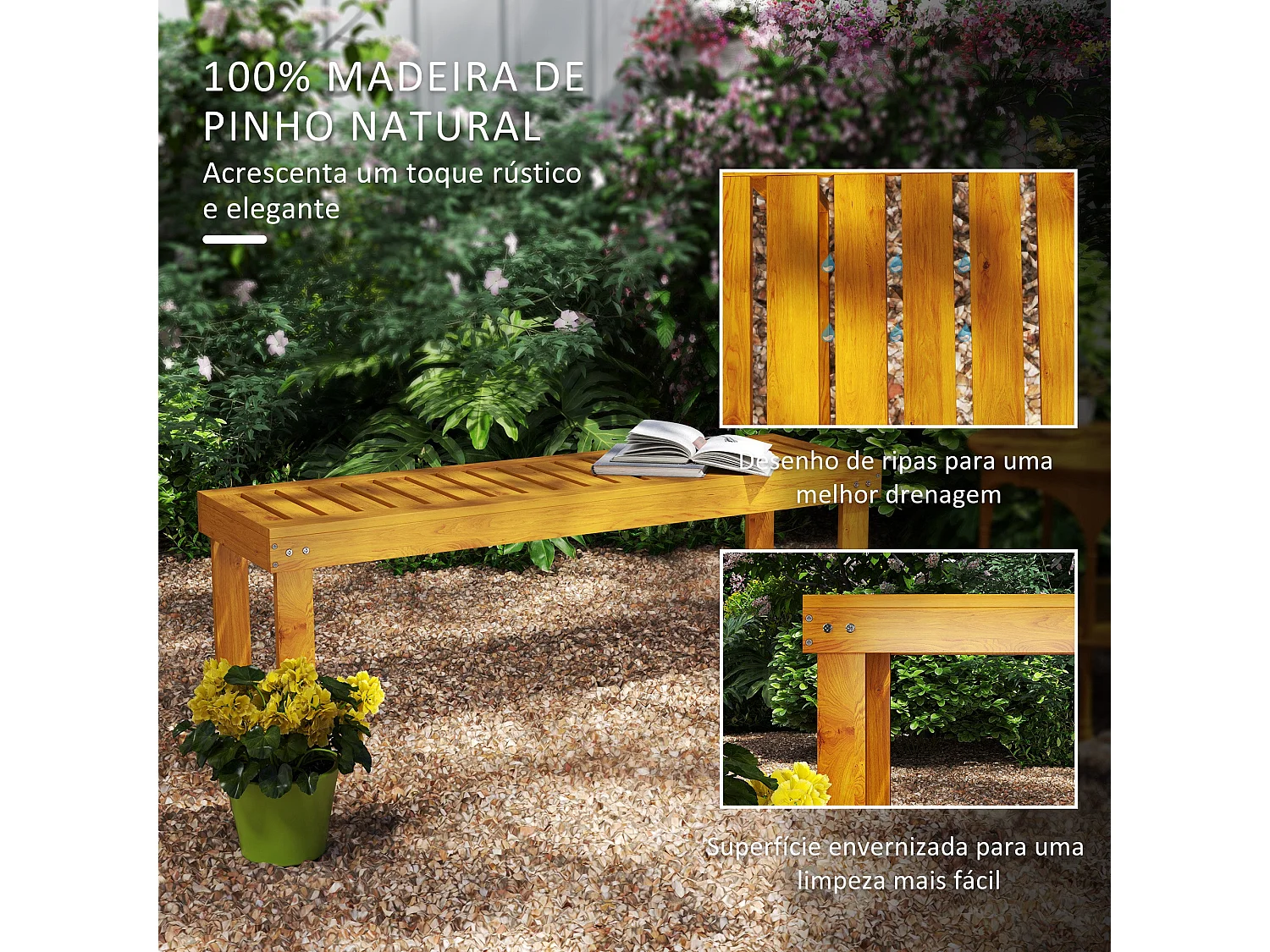 Banco de jardín Matías Outsunny 2 plazas natural 43x120x34 cm