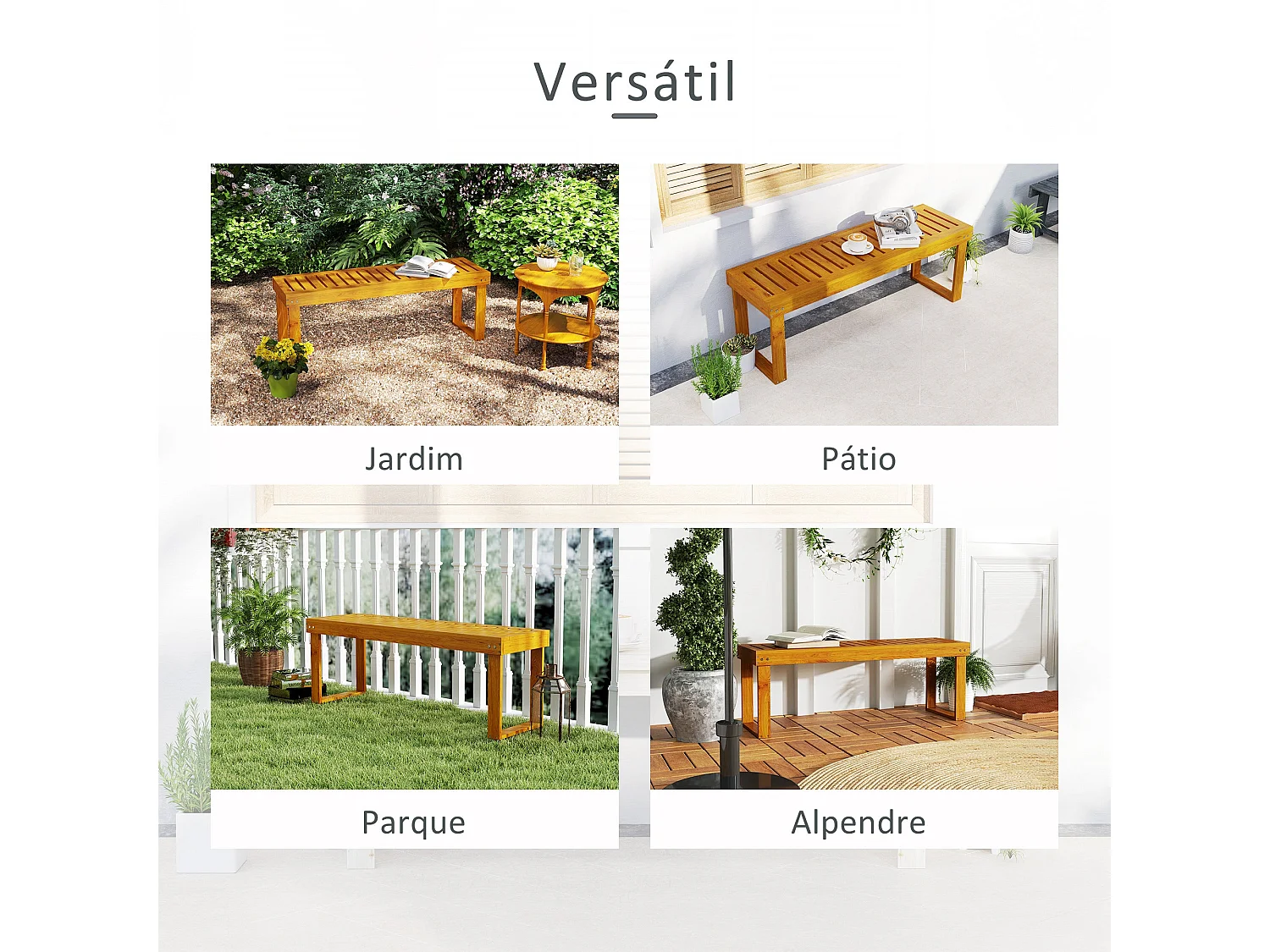 Banco de jardín Matías Outsunny 2 plazas natural 43x120x34 cm