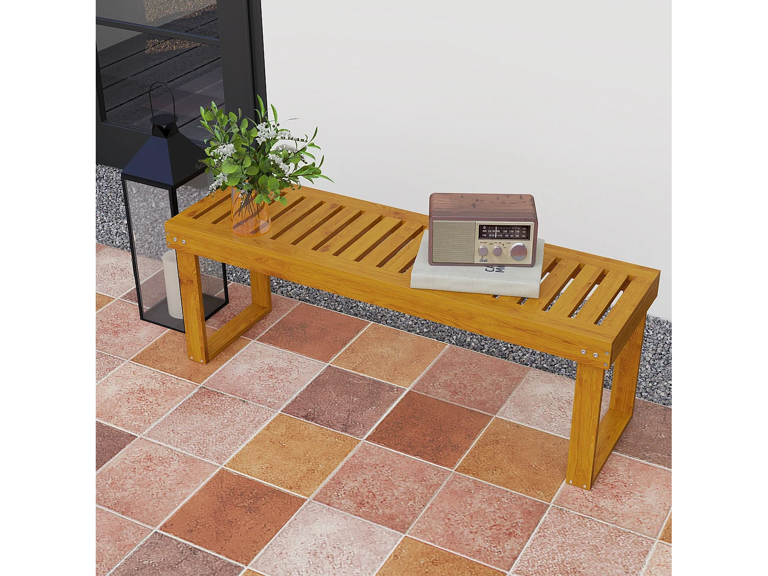 Banco de jardín Matías Outsunny 2 plazas natural 43x120x34 cm