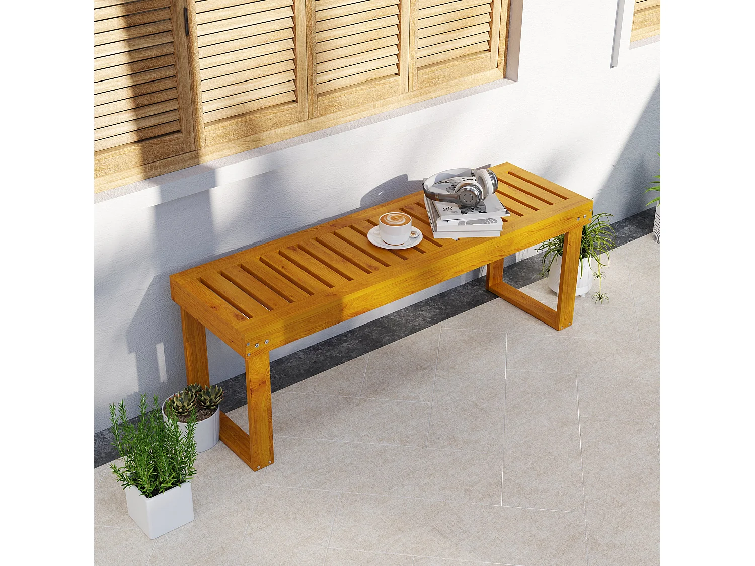 Banco de jardín Matías Outsunny 2 plazas natural 43x120x34 cm