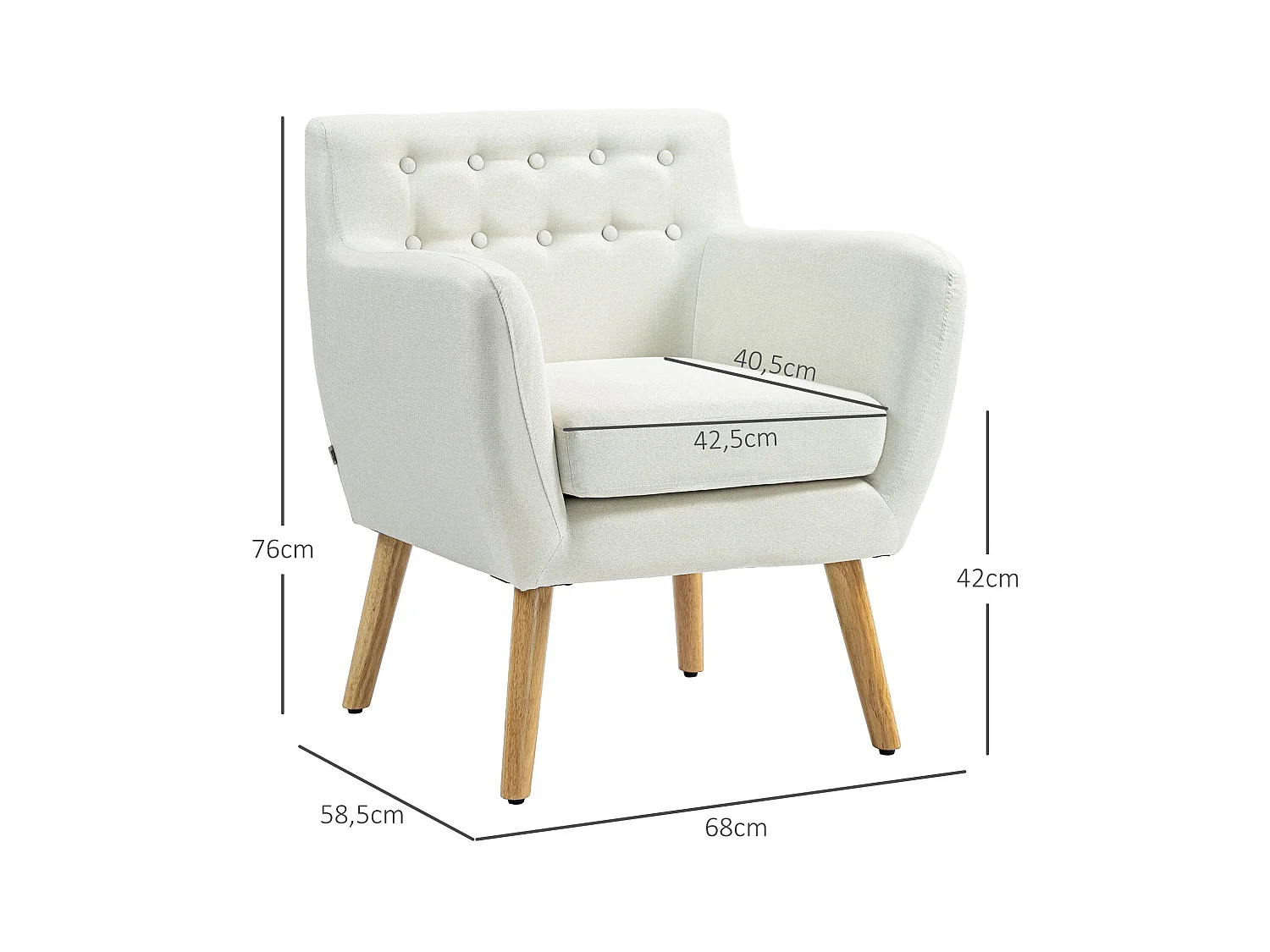 Poltrona Moderna de Estar e Dormitório com Braços e Pés de Madeira - Modelo Helsinki em Creme