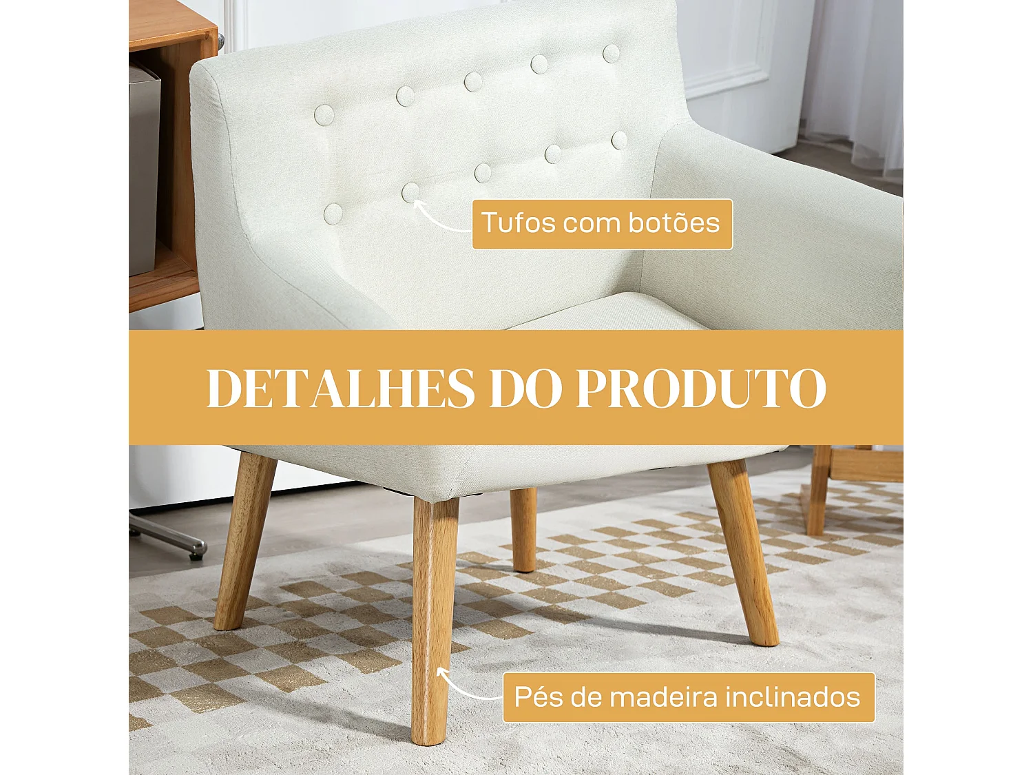 Butaca Merengue Homcom reposabrazos crema 76x68x58,5 cm