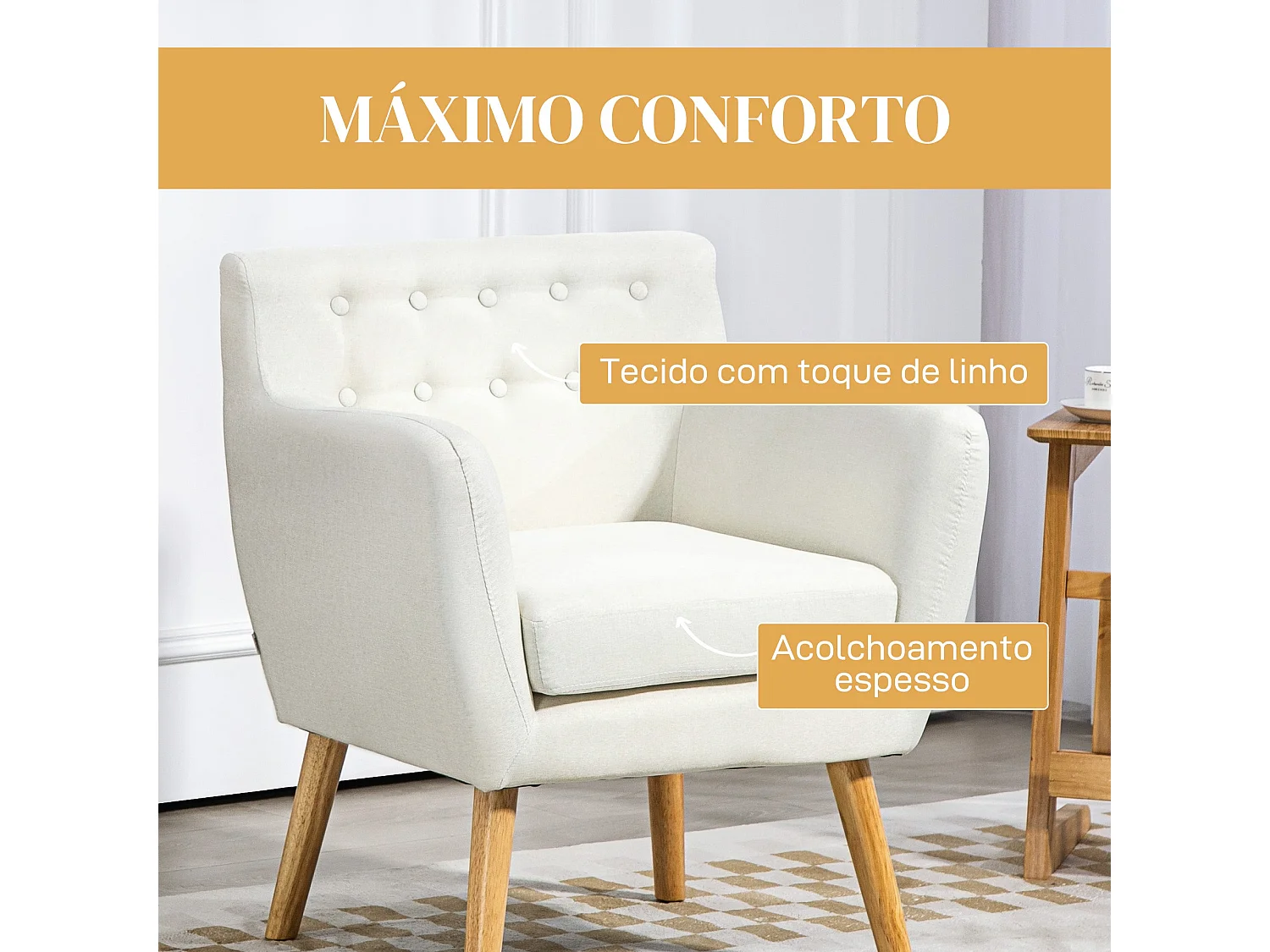 Butaca Merengue Homcom reposabrazos crema 76x68x58,5 cm