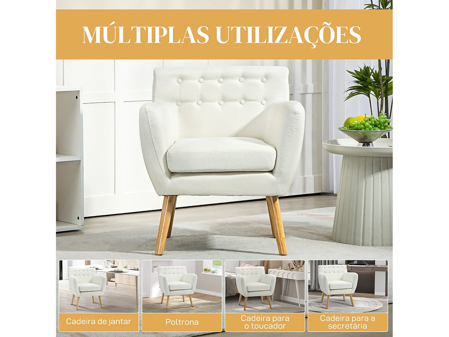 Butaca Merengue Homcom reposabrazos crema 76x68x58,5 cm