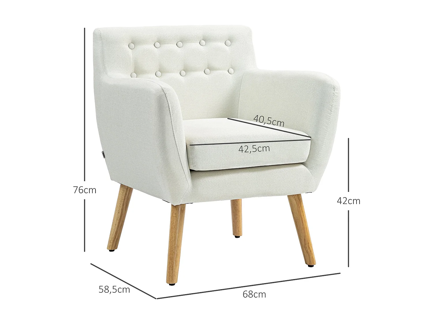 Butaca Merengue Homcom reposabrazos crema 76x68x58,5 cm