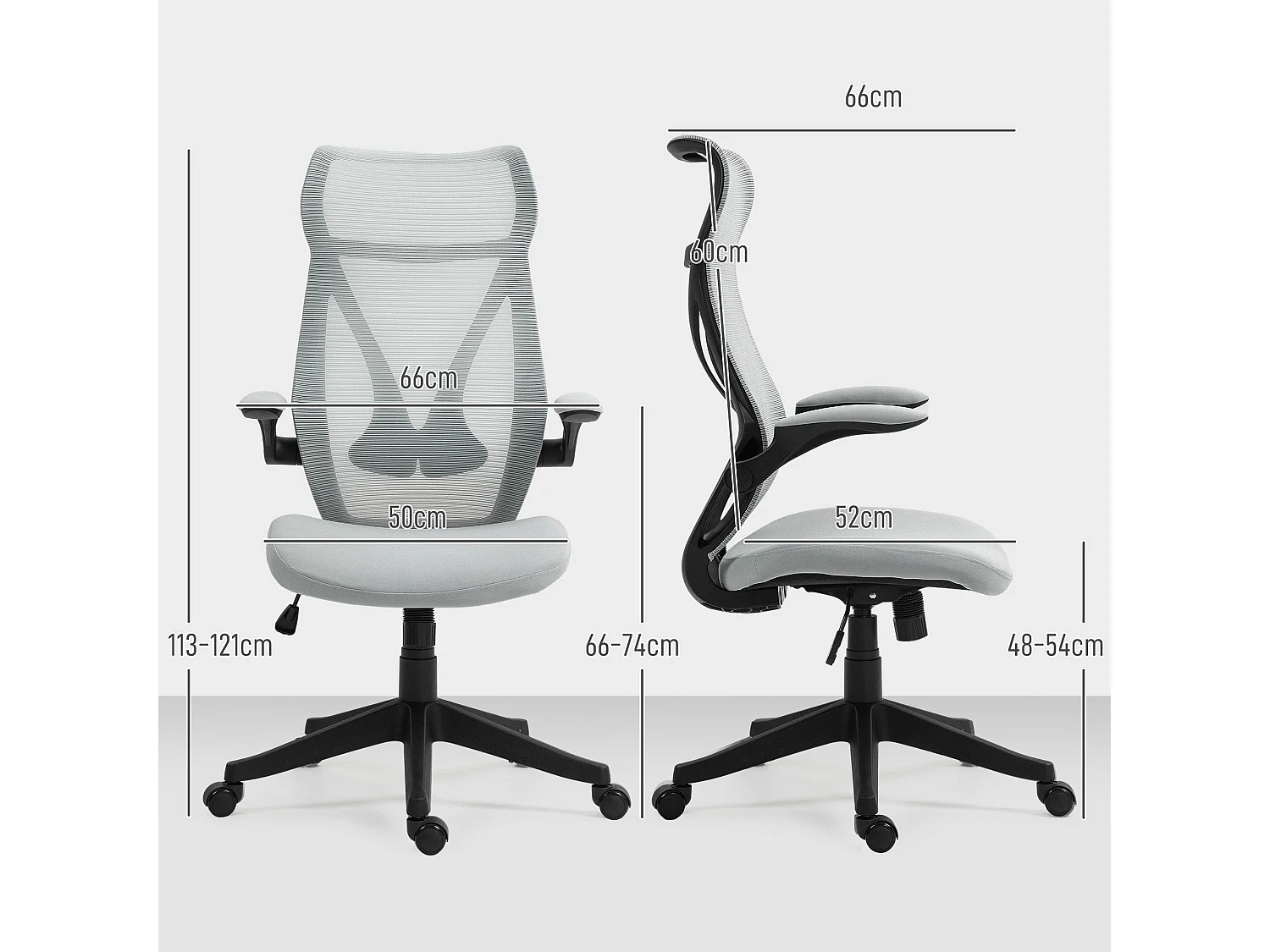 Silla de oficina Álex Homcom basculante altura regulable gris 113-121x66x66 cm