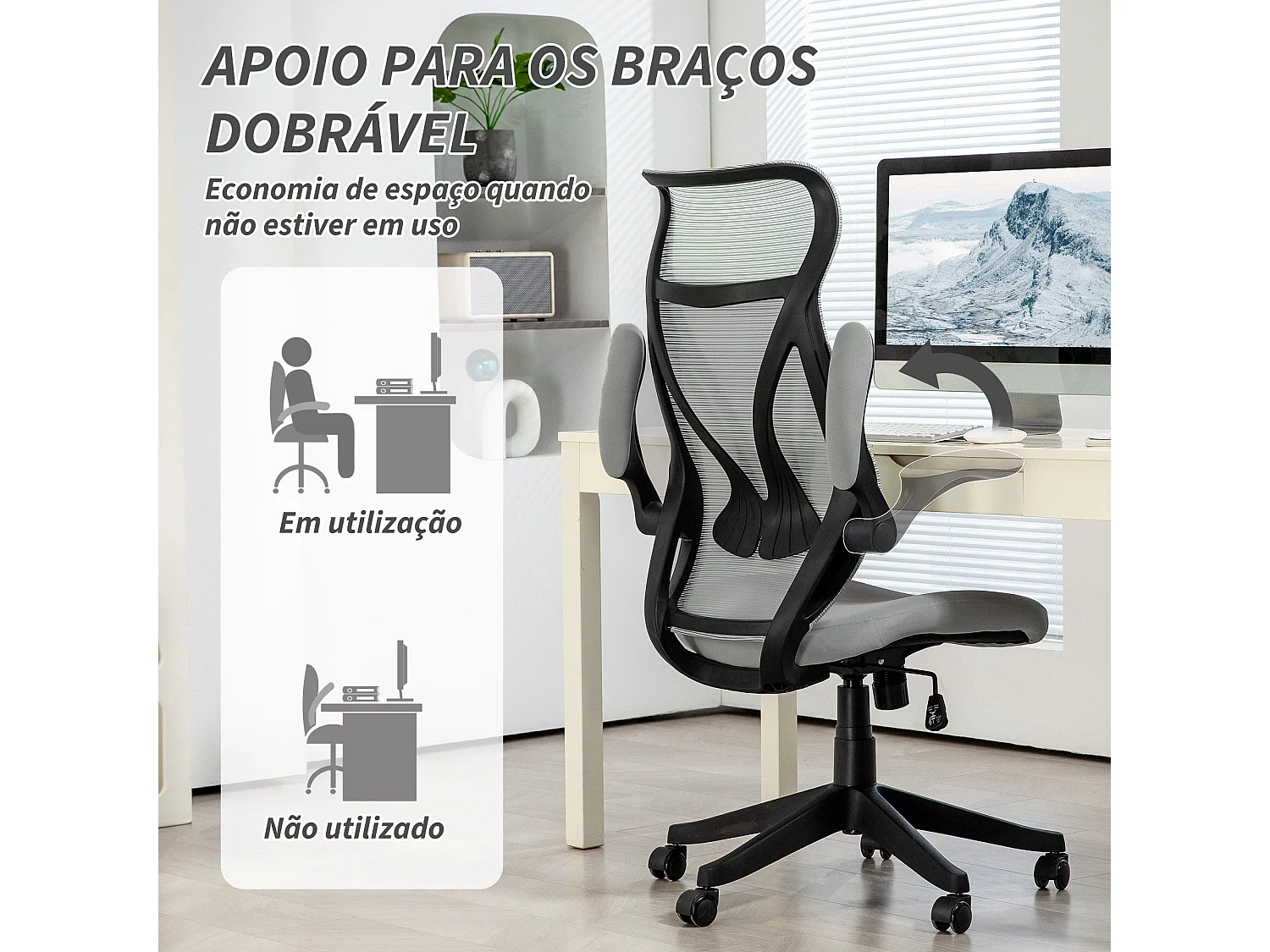 Silla de oficina Álex Homcom basculante altura regulable gris 113-121x66x66 cm