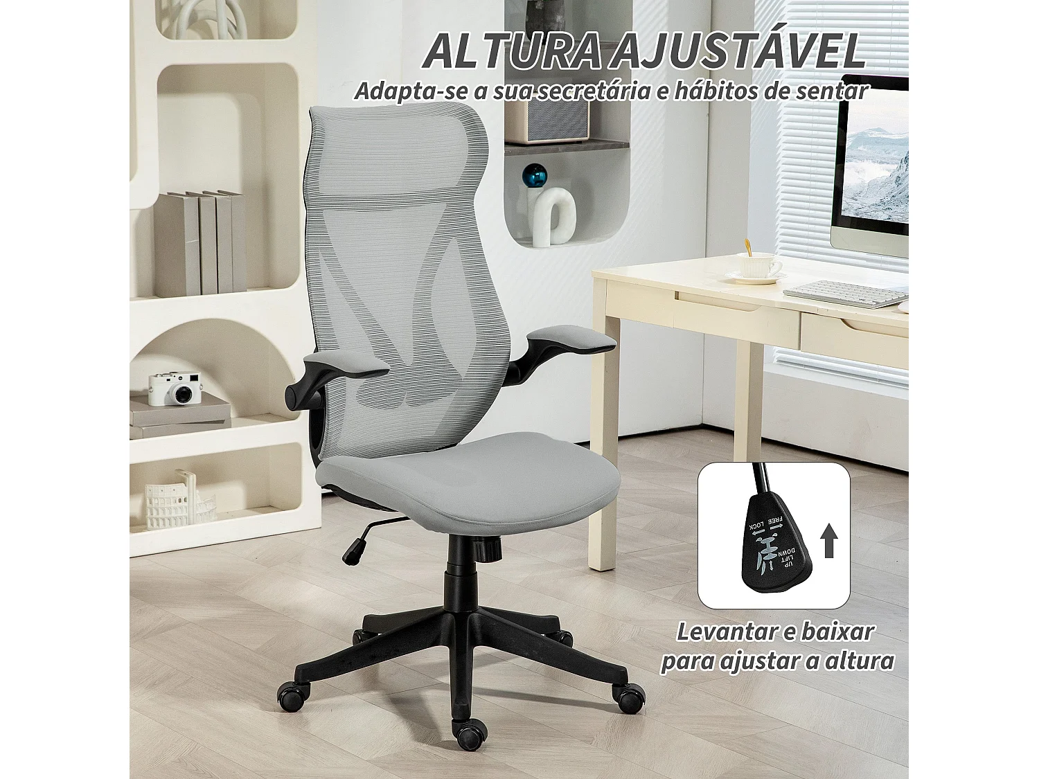 Silla de oficina Álex Homcom basculante altura regulable gris 113-121x66x66 cm