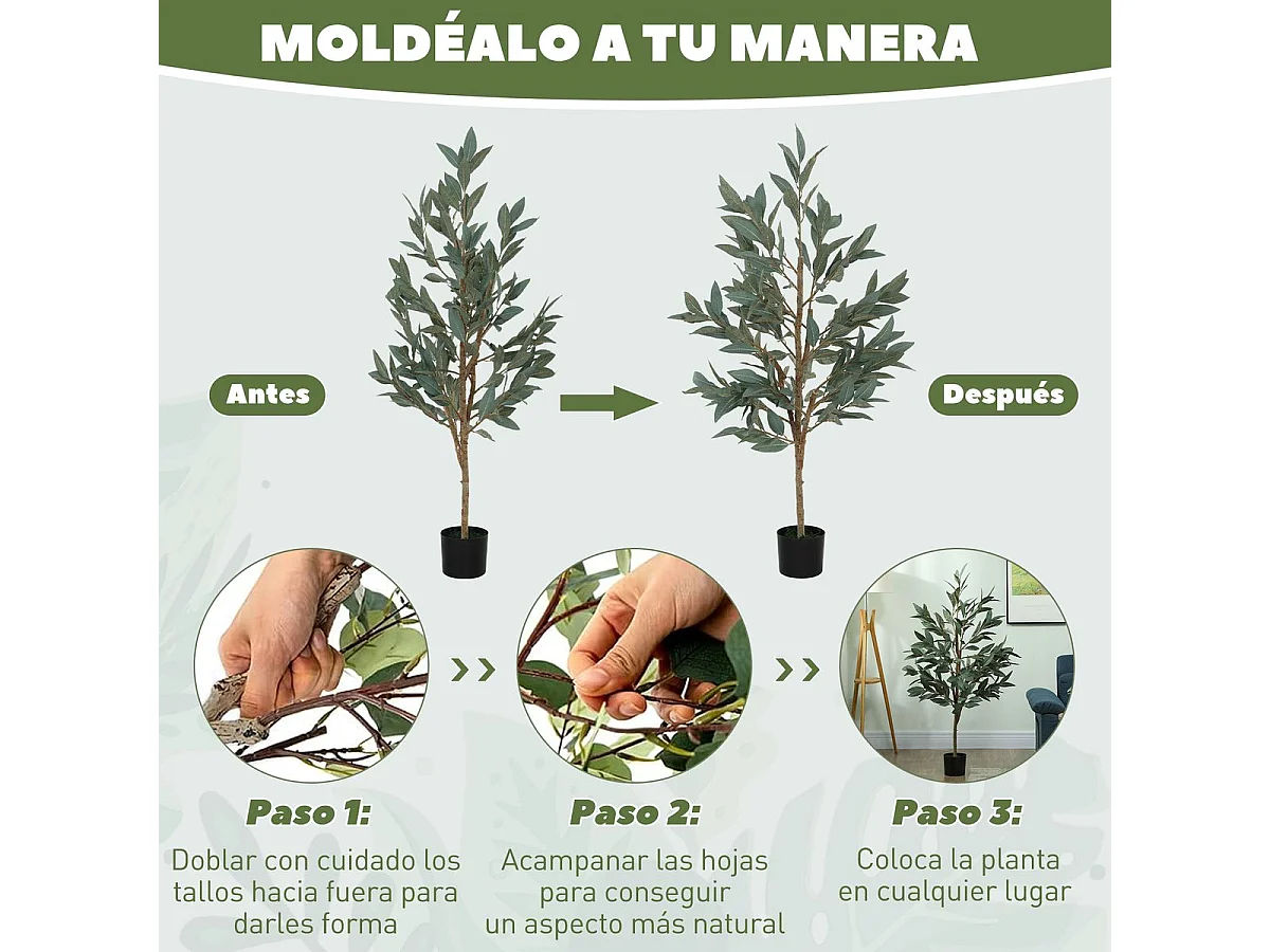 Árbol artificial Homcom imitación Laurel verde 150 cm