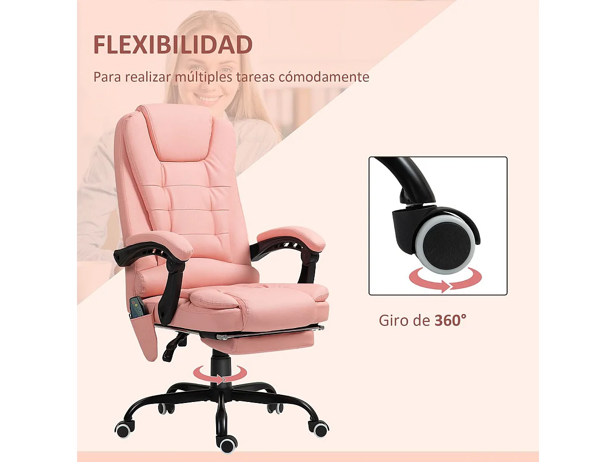 Cadeira de Massagem Vinsetto com 7 Pontos e Controle Remoto, Reclinável e Ajustável em Rosa