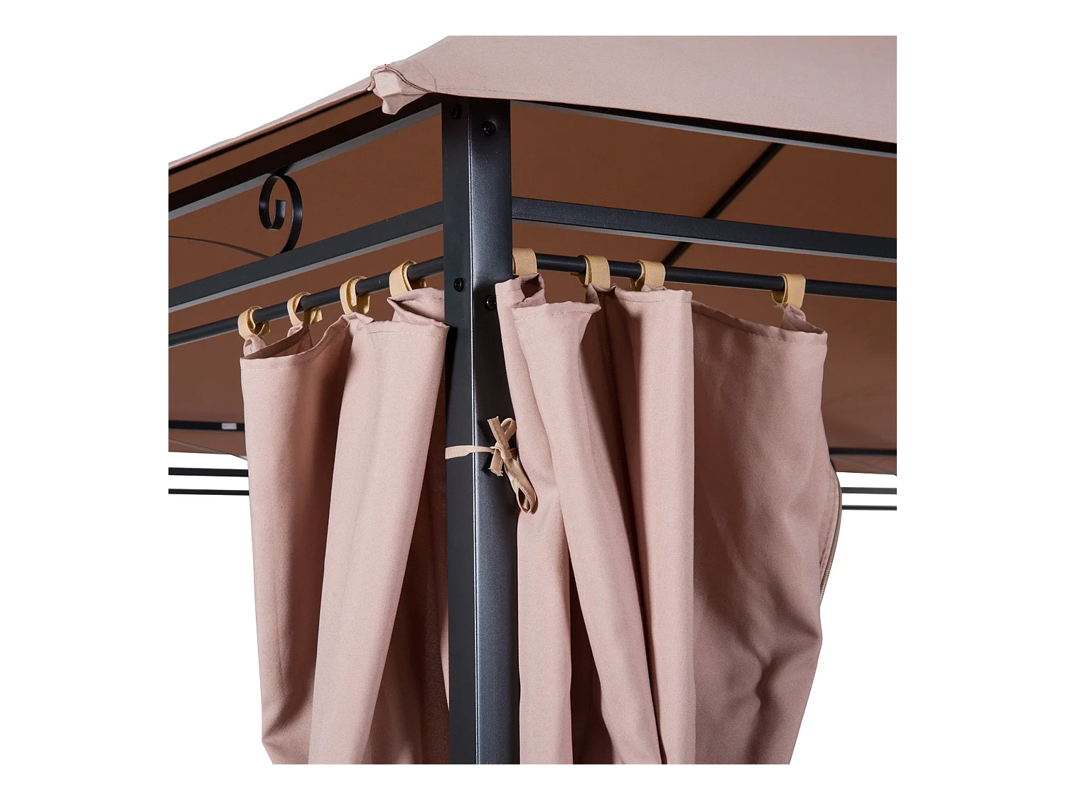 Cenador Lala Outsunny doble techo + cortinas con cremallera marrón/negro 280x400x300 cm