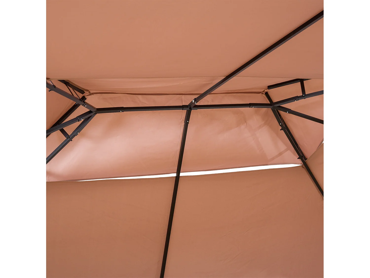 Cenador Lala Outsunny doble techo + cortinas con cremallera marrón/negro 280x400x300 cm