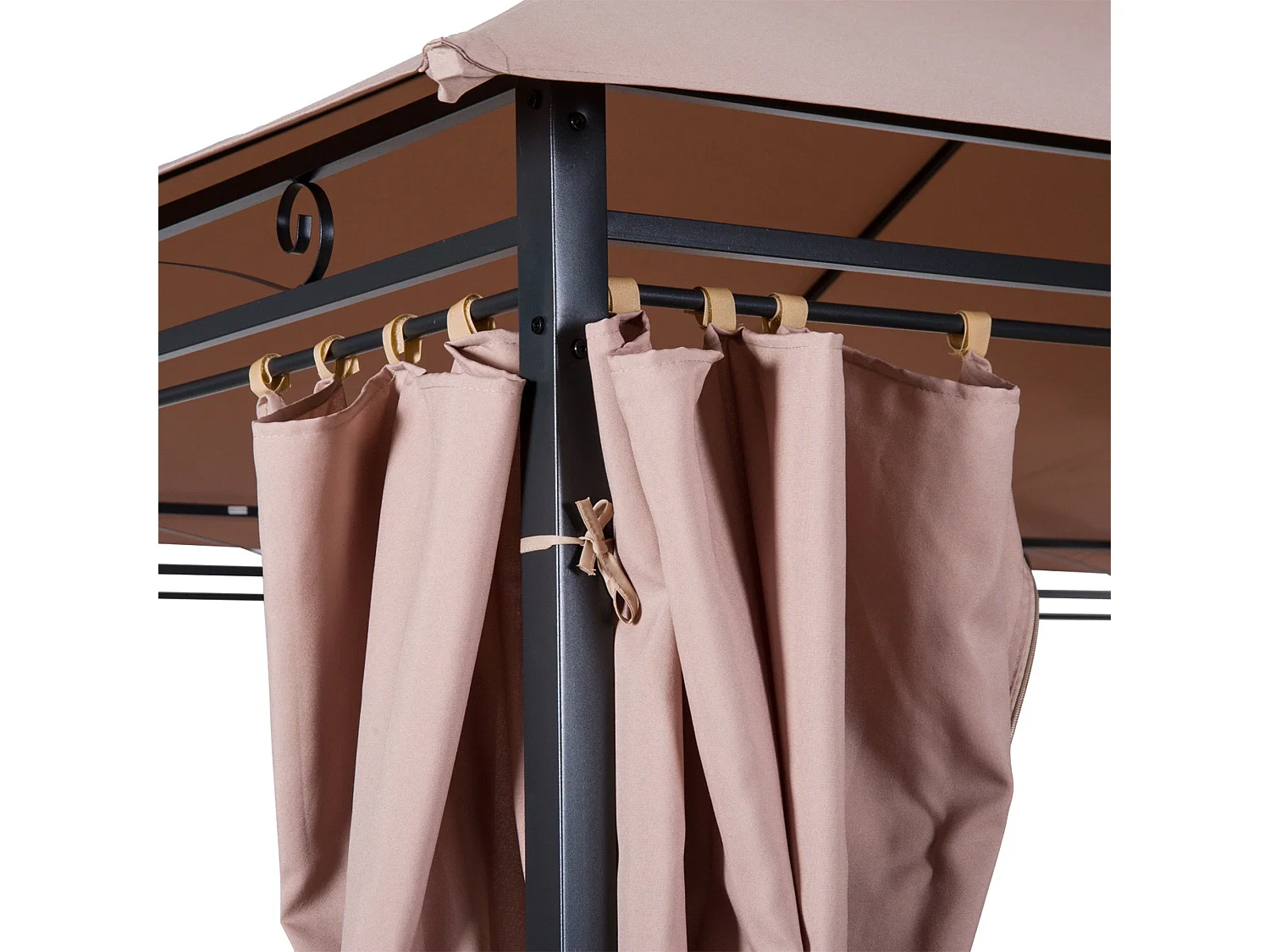 Cenador Lala Outsunny doble techo + cortinas con cremallera marrón/negro 280x400x300 cm