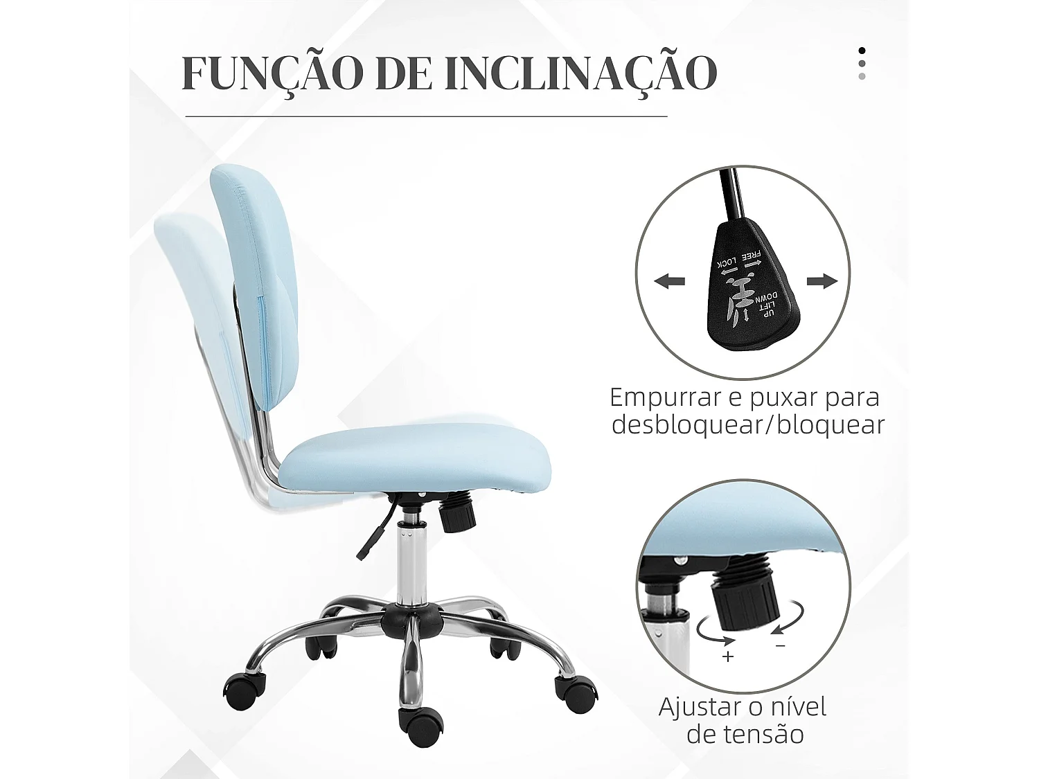 Silla de escritorio Sky Vinsetto altura regulable función basculante azul 87,5-96,5x50x54 cm