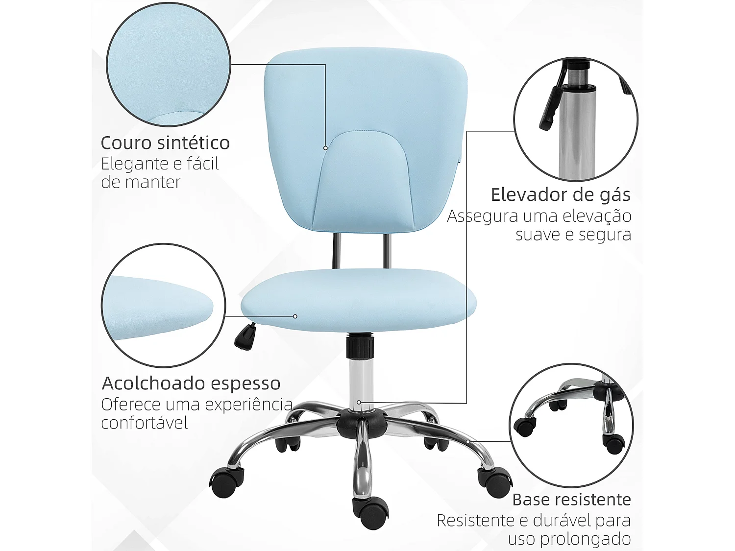 Silla de escritorio Sky Vinsetto altura regulable función basculante azul 87,5-96,5x50x54 cm
