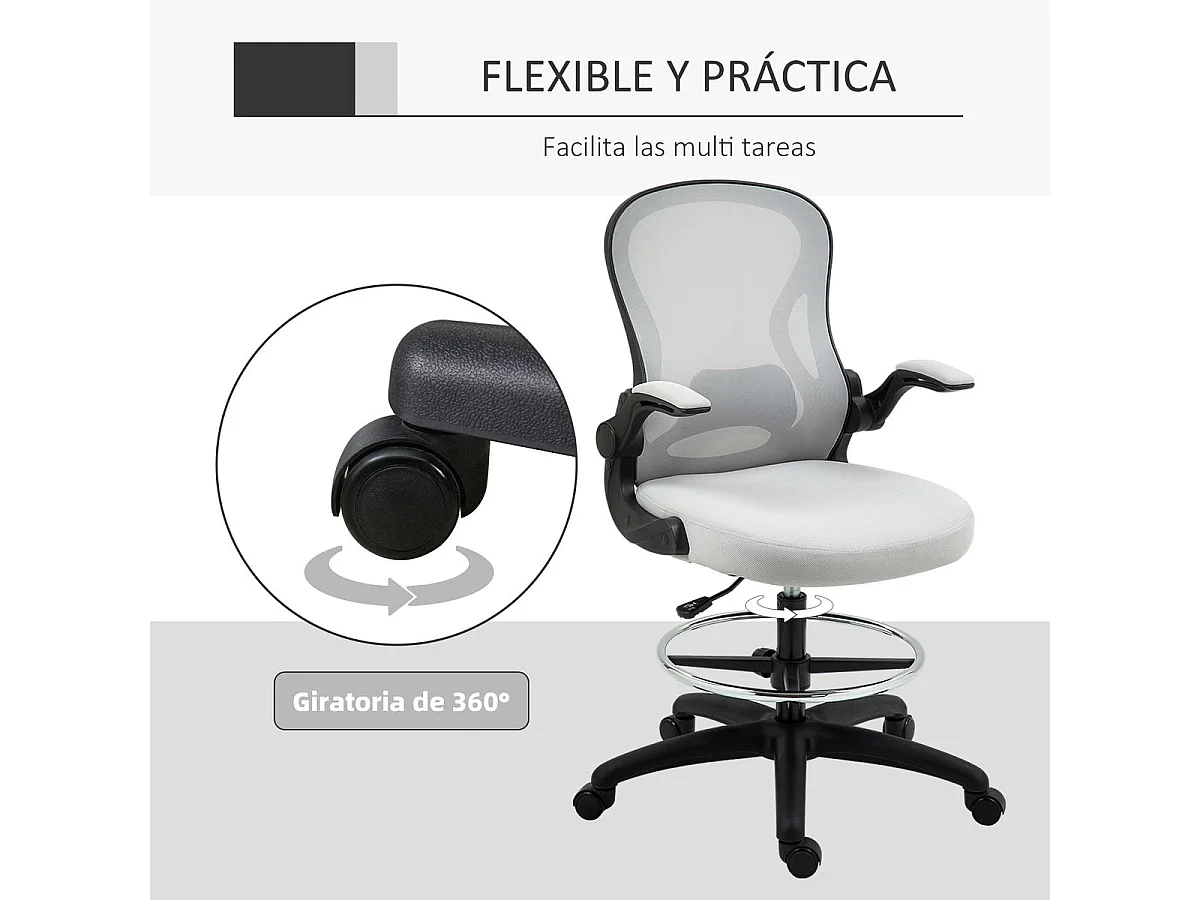 Silla de oficina Mike altura regulable + soporte lumbar + reposapiés blanco 102-122x59x65 cm