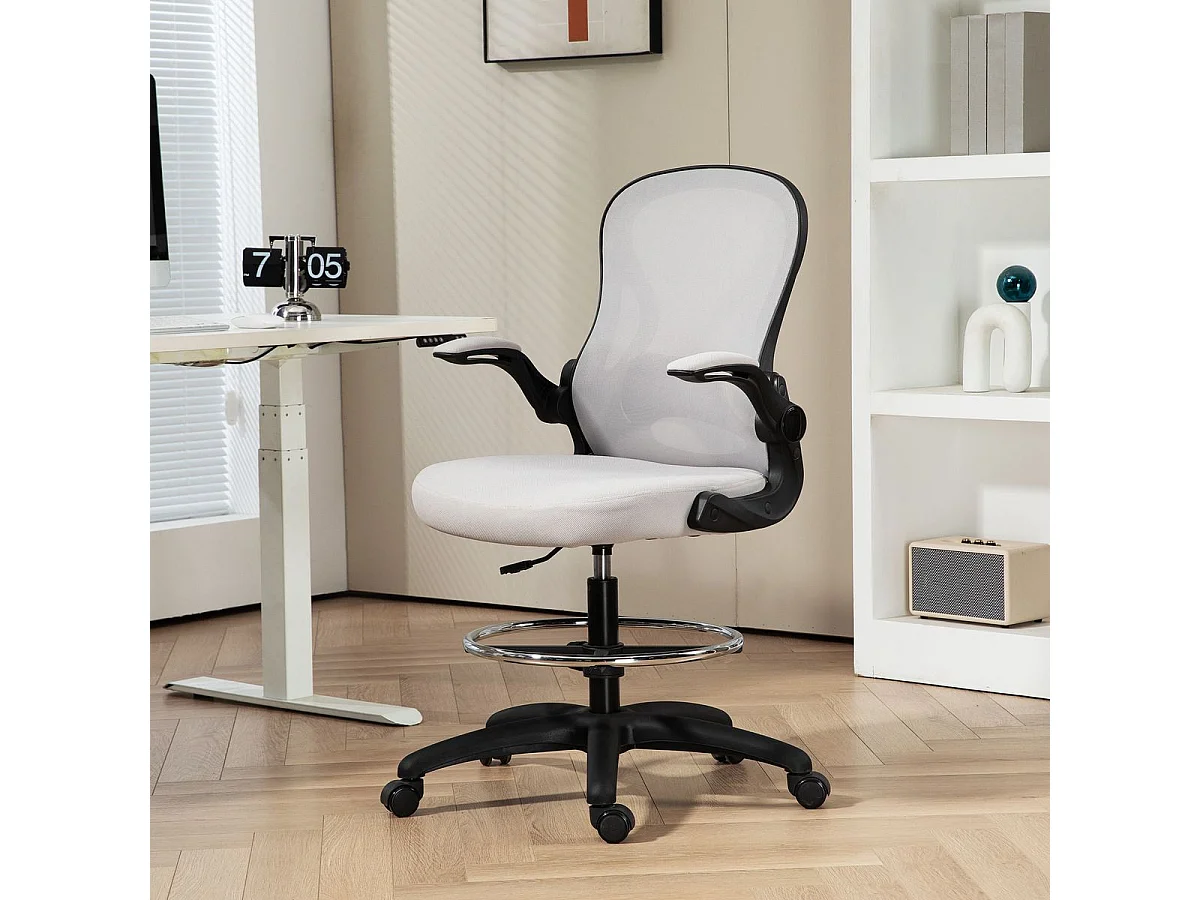 Silla de oficina Mike altura regulable + soporte lumbar + reposapiés blanco 102-122x59x65 cm