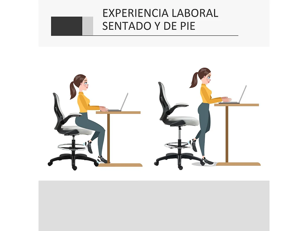 Silla de oficina Mike altura regulable + soporte lumbar + reposapiés blanco 102-122x59x65 cm