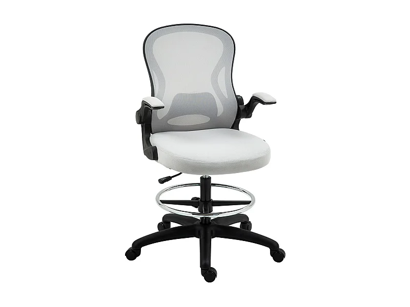 Silla de oficina Mike altura regulable + soporte lumbar + reposapiés blanco 102-122x59x65 cm