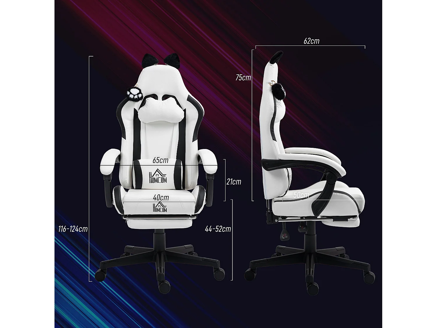 Cadeira Gamer Reclinável com Design de Gato e Ajustes Confortáveis para Escritório e Jogo