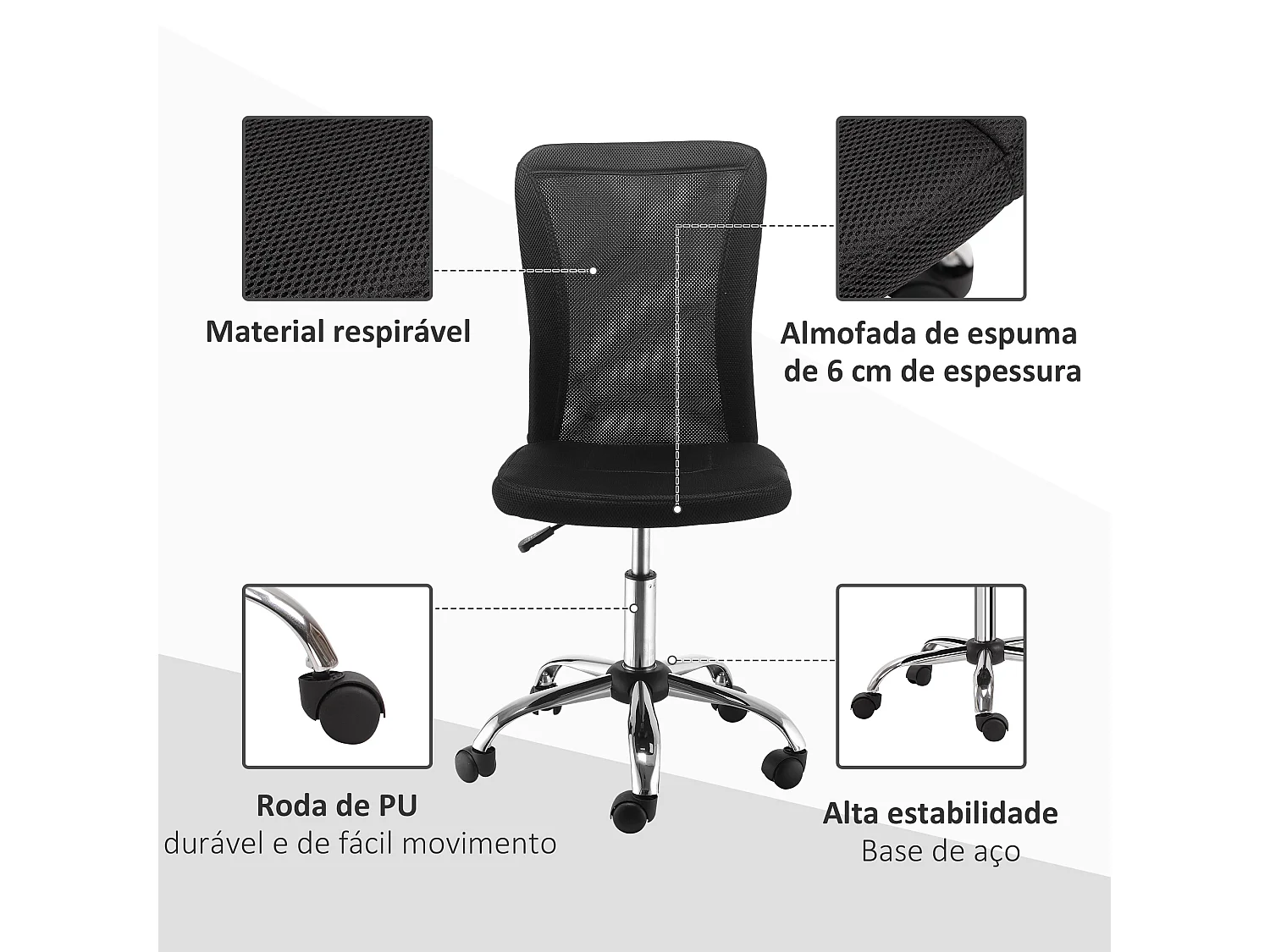 Silla de escritorio Licci Vinsetto giratoria negro 90-100x43x58 cm