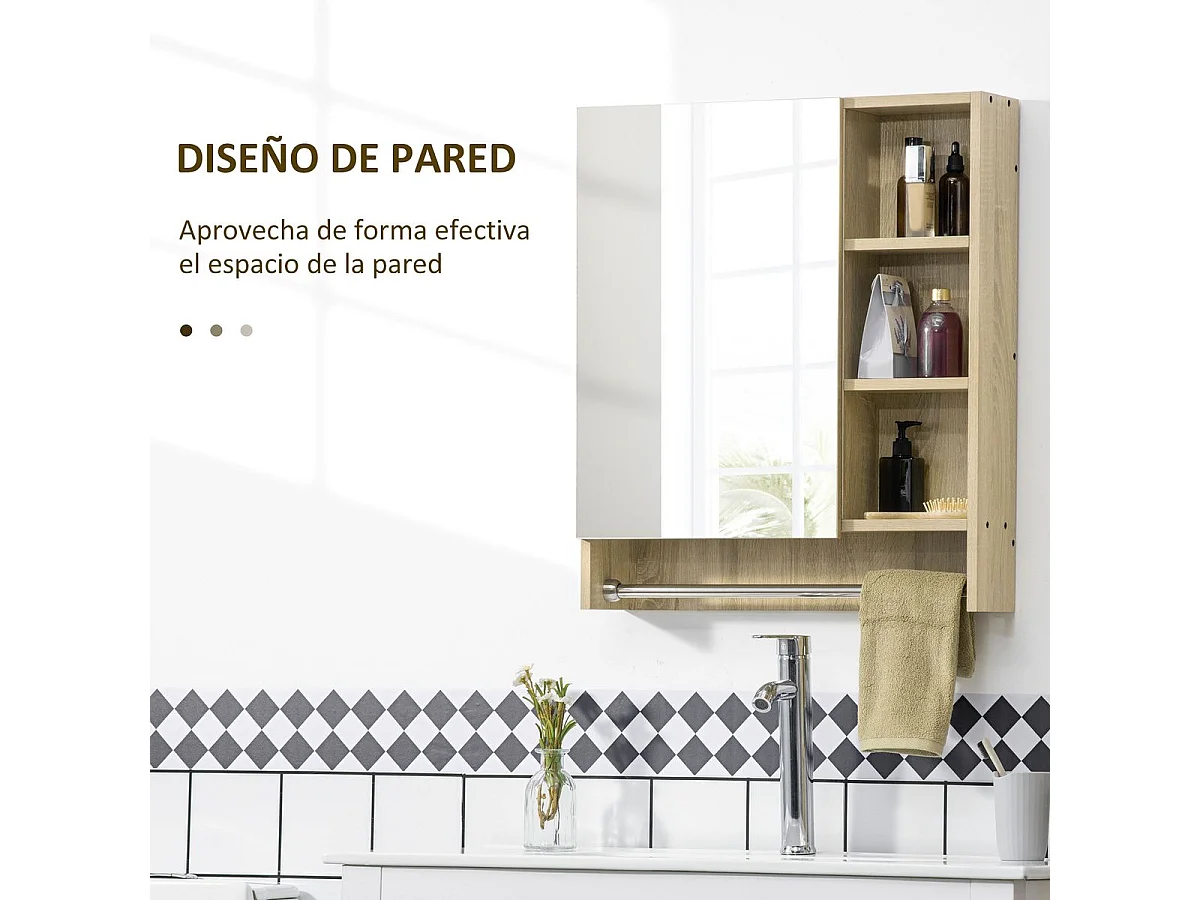 Armario de baño Enebro Kleankin con espejo, estantes y toallero natural 70x60x15 cm