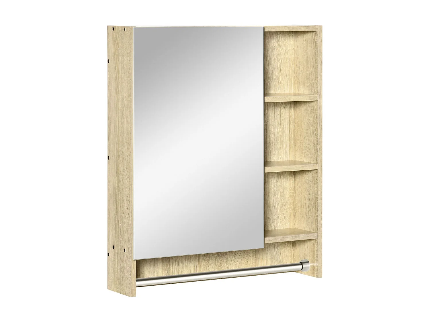 Armario de baño Enebro Kleankin con espejo, estantes y toallero natural 70x60x15 cm