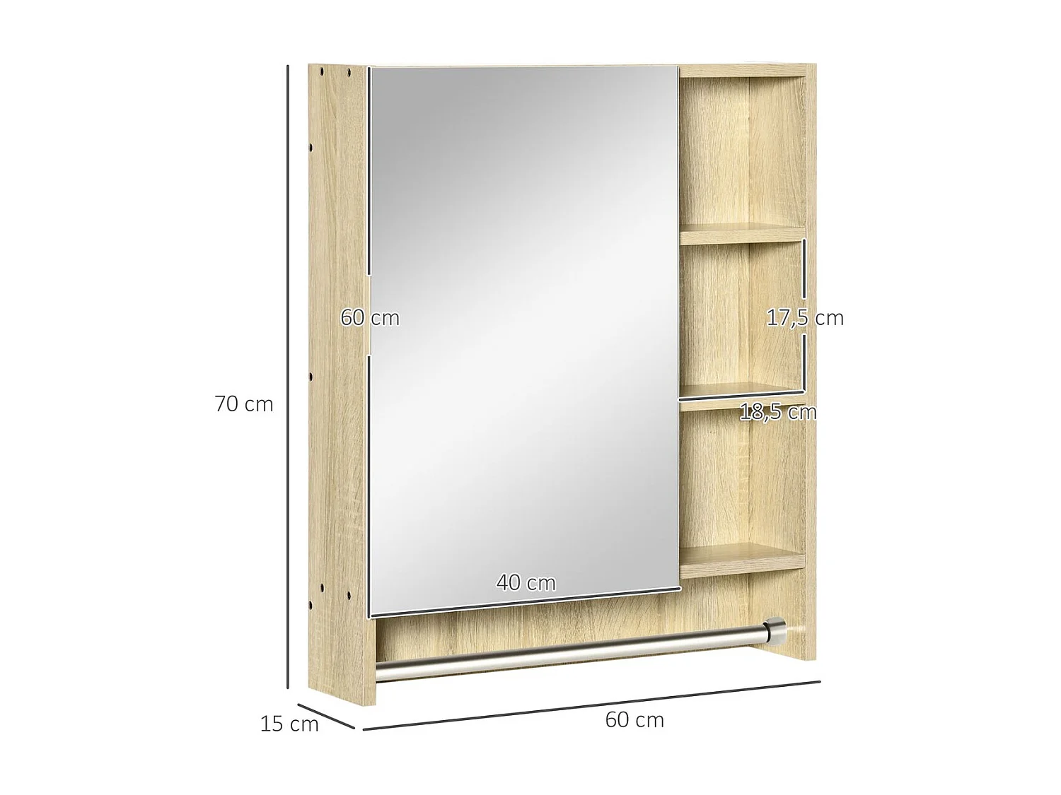 Armario de baño Enebro Kleankin con espejo, estantes y toallero natural 70x60x15 cm