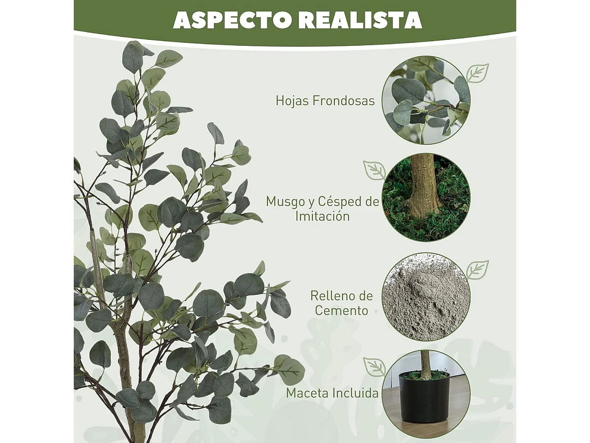 Planta artificial Eucaliptus 230 hojas verde 120 cm