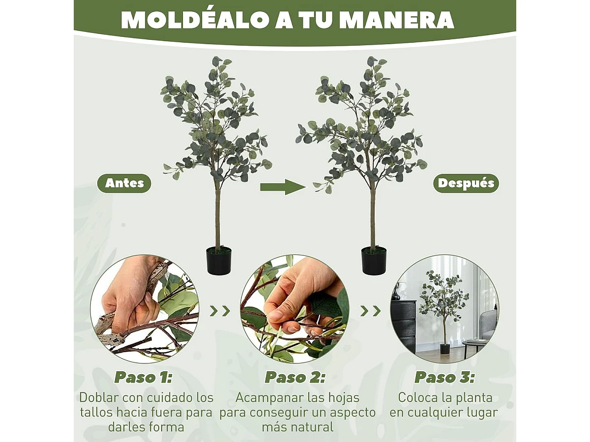 Planta artificial Eucaliptus 230 hojas verde 120 cm